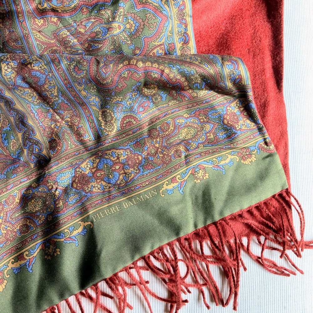 PIERRE BALMAIN Vintage Scarf in Maroon/Multicolor Paisley, VGUC - Picture 7 of 16